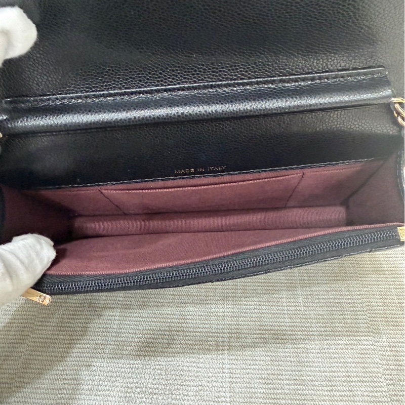 香奈兒 CHANEL 24K AP3744 荔枝牛皮 Cf WOC 手機包 斜背包 黑金-20