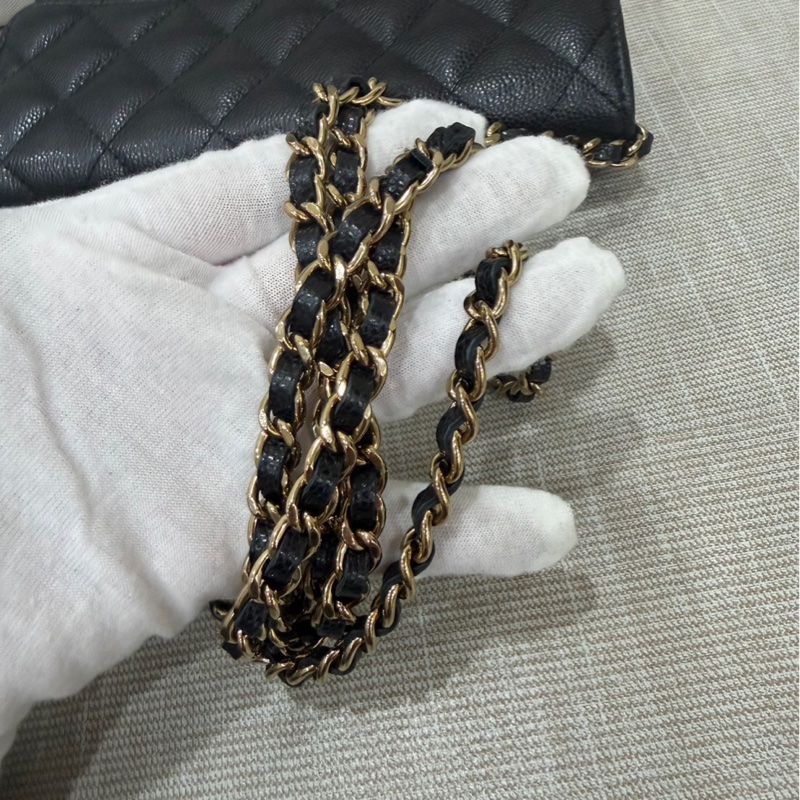 香奈兒 CHANEL 24K AP3744 荔枝牛皮 Cf WOC 手機包 斜背包 黑金-21