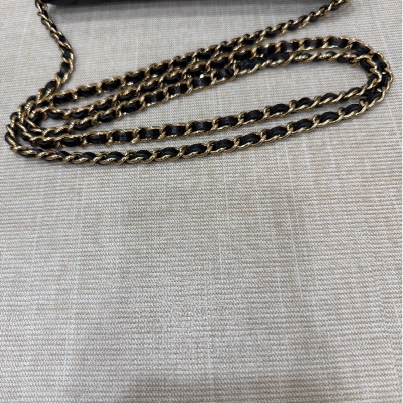 香奈兒 CHANEL 24K AP3744 荔枝牛皮 Cf WOC 手機包 斜背包 黑金-24