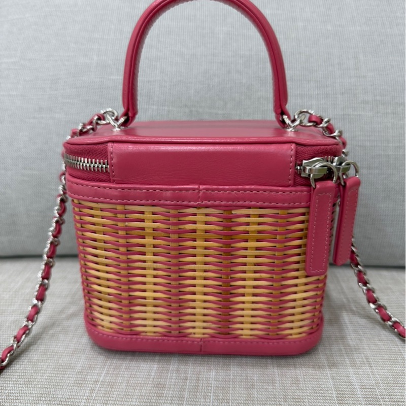 Chanel香奈兒 2020ss限量春夏系列竹編包竹籃子藤條包 粉色化妝包 手提單肩斜挎包-10