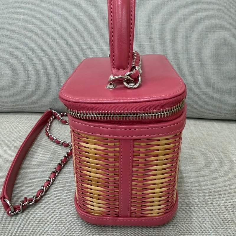 Chanel香奈兒 2020ss限量春夏系列竹編包竹籃子藤條包 粉色化妝包 手提單肩斜挎包-11