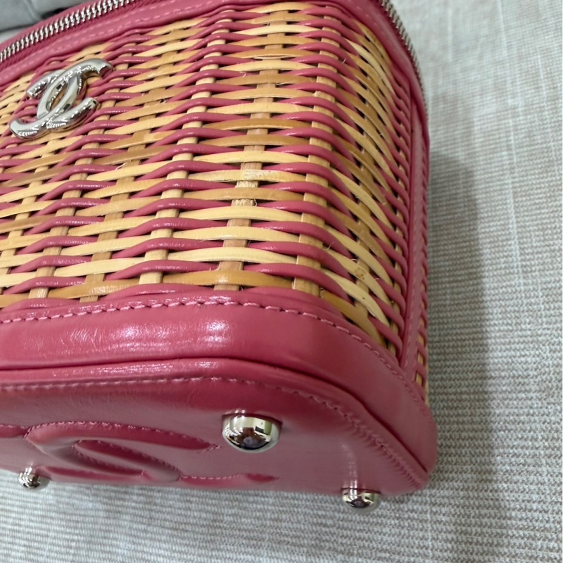 Chanel香奈兒 2020ss限量春夏系列竹編包竹籃子藤條包 粉色化妝包 手提單肩斜挎包-13