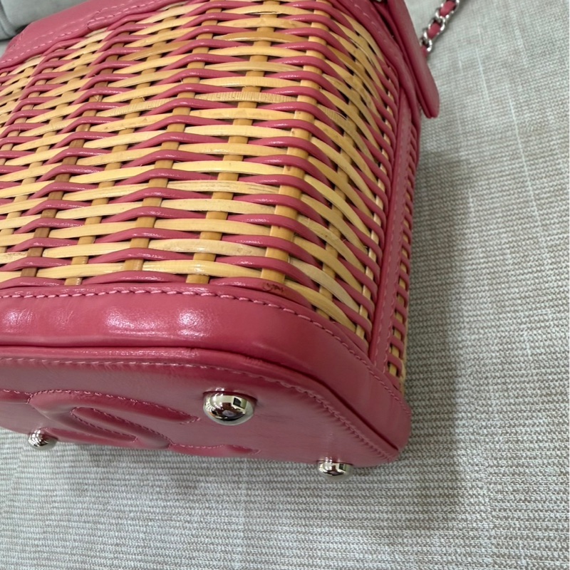 Chanel香奈兒 2020ss限量春夏系列竹編包竹籃子藤條包 粉色化妝包 手提單肩斜挎包-15