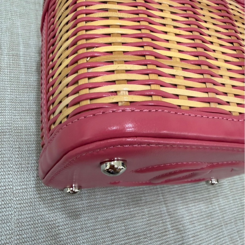 Chanel香奈兒 2020ss限量春夏系列竹編包竹籃子藤條包 粉色化妝包 手提單肩斜挎包-16
