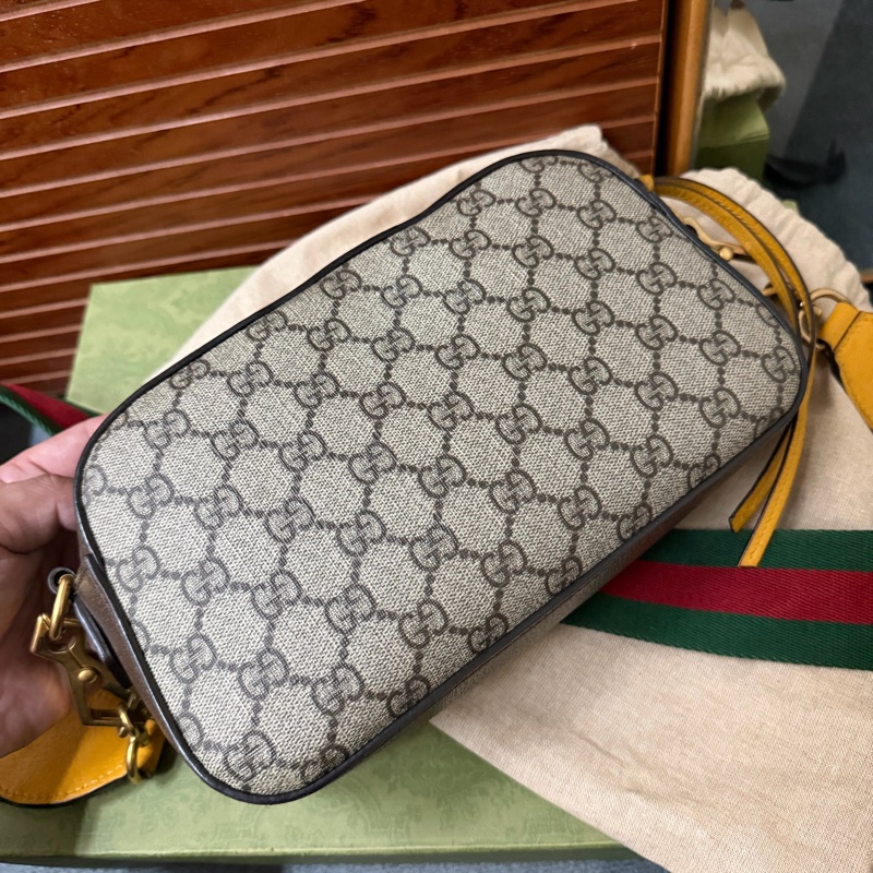 Gucci經典帆布印花雙色織帶/虎頭相機包-1