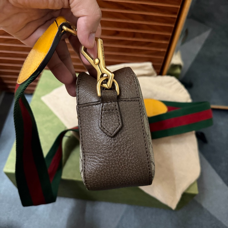 Gucci經典帆布印花雙色織帶/虎頭相機包-2