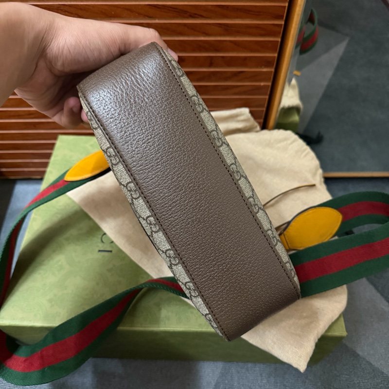 Gucci經典帆布印花雙色織帶/虎頭相機包-3