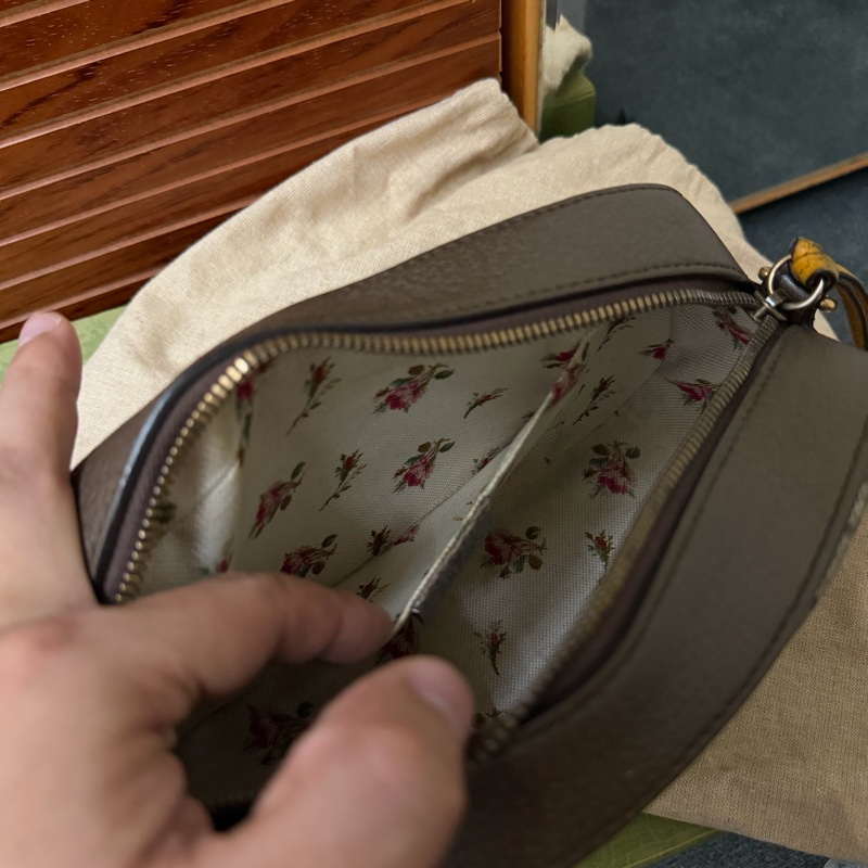 Gucci經典帆布印花雙色織帶/虎頭相機包-8