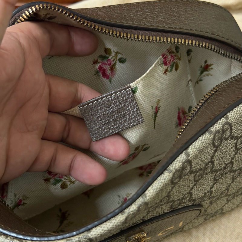 Gucci經典帆布印花雙色織帶/虎頭相機包-9