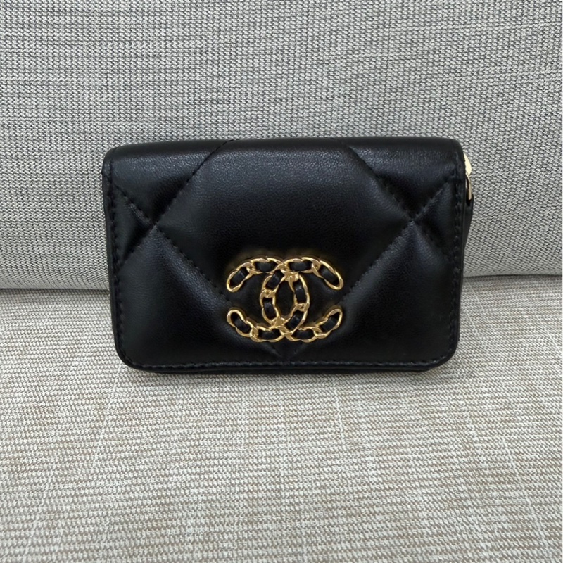 香奈兒Chanel 19 拉鍊零錢包 卡包 黑金#芯片款#-1