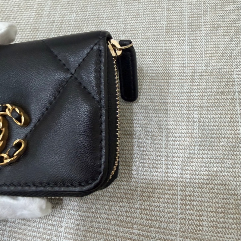 香奈兒Chanel 19 拉鍊零錢包 卡包 黑金#芯片款#-3