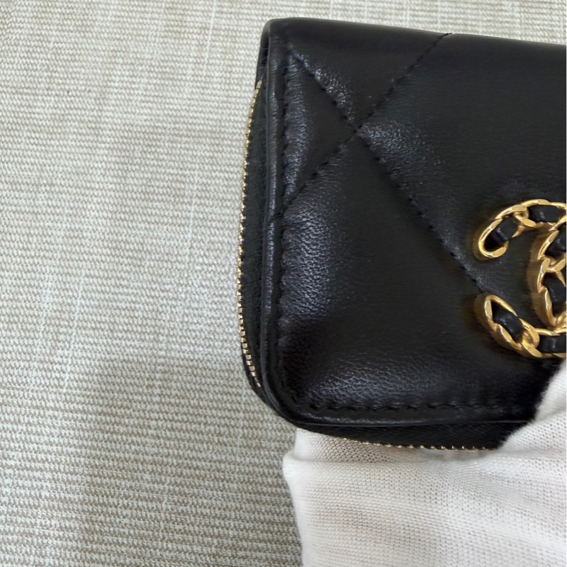 香奈兒Chanel 19 拉鍊零錢包 卡包 黑金#芯片款#-4