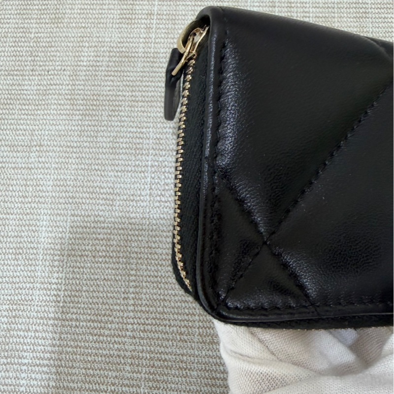 香奈兒Chanel 19 拉鍊零錢包 卡包 黑金#芯片款#-6