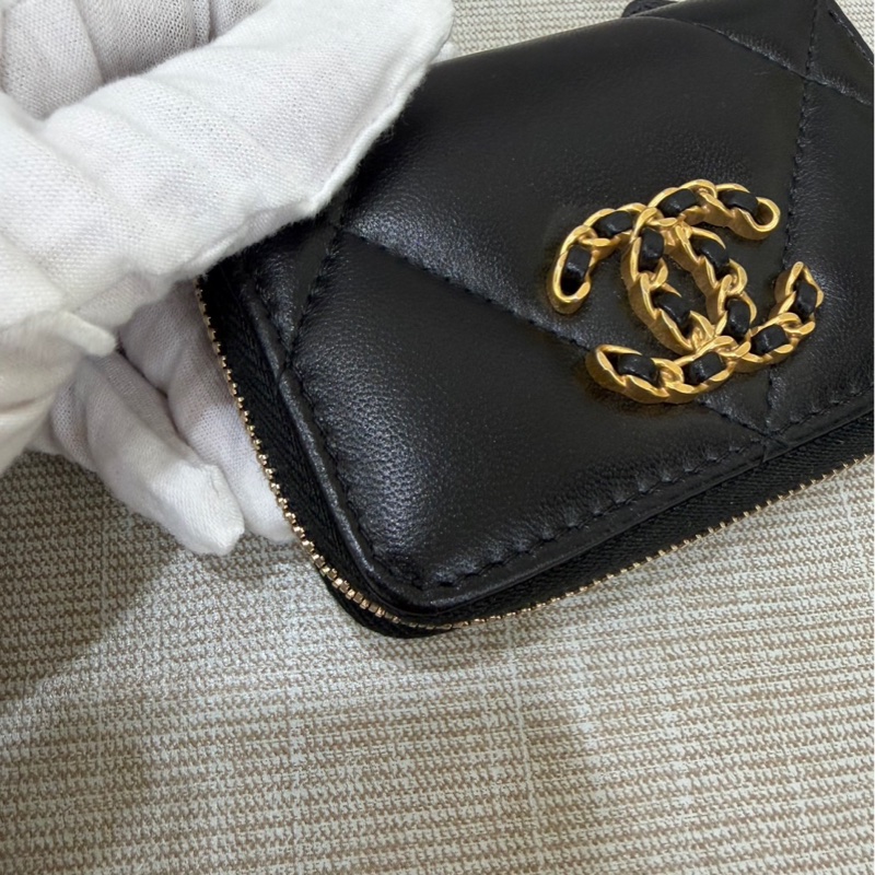 香奈兒Chanel 19 拉鍊零錢包 卡包 黑金#芯片款#-8