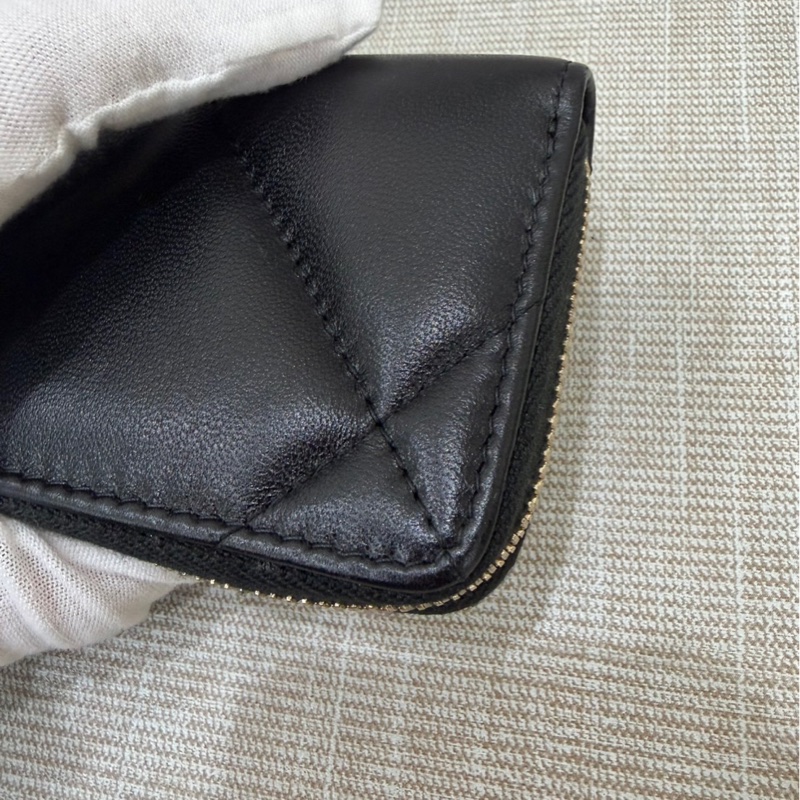 香奈兒Chanel 19 拉鍊零錢包 卡包 黑金#芯片款#-9