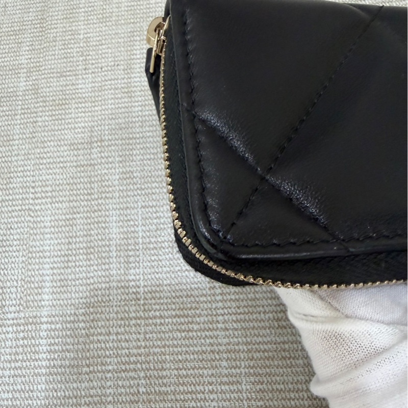 香奈兒Chanel 19 拉鍊零錢包 卡包 黑金#芯片款#-10