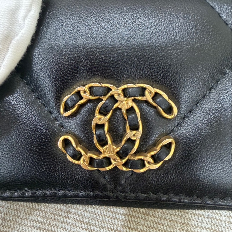 香奈兒Chanel 19 拉鍊零錢包 卡包 黑金#芯片款#-13