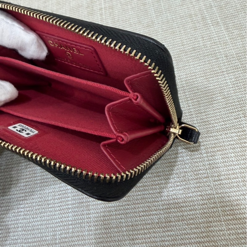 香奈兒Chanel 19 拉鍊零錢包 卡包 黑金#芯片款#-18