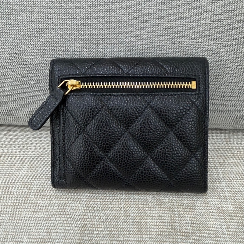 香奈兒Chanel 荔枝牛皮經典三折短夾#黑金#-2