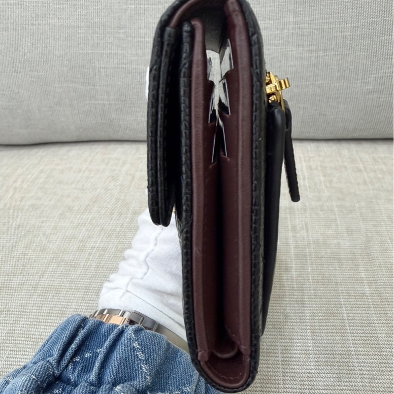 香奈兒Chanel 荔枝牛皮經典三折短夾#黑金#-5