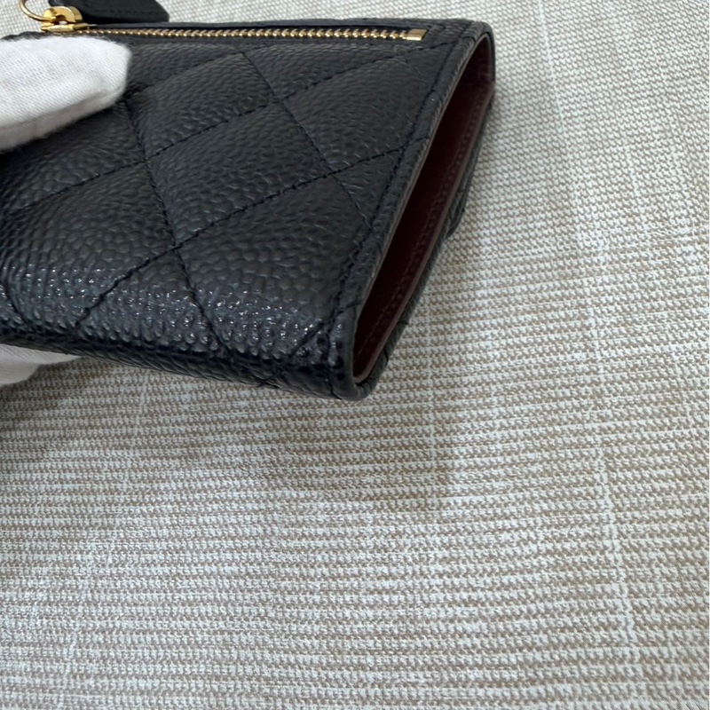 香奈兒Chanel 荔枝牛皮經典三折短夾#黑金#-9