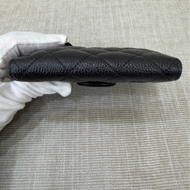 香奈兒Chanel 荔枝牛皮經典三折短夾#黑金#-11