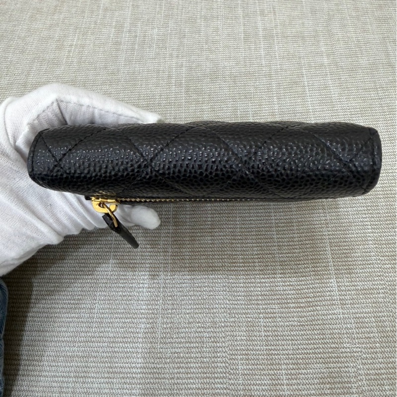香奈兒Chanel 荔枝牛皮經典三折短夾#黑金#-12