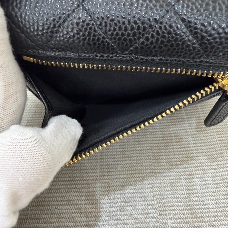 香奈兒Chanel 荔枝牛皮經典三折短夾#黑金#-14