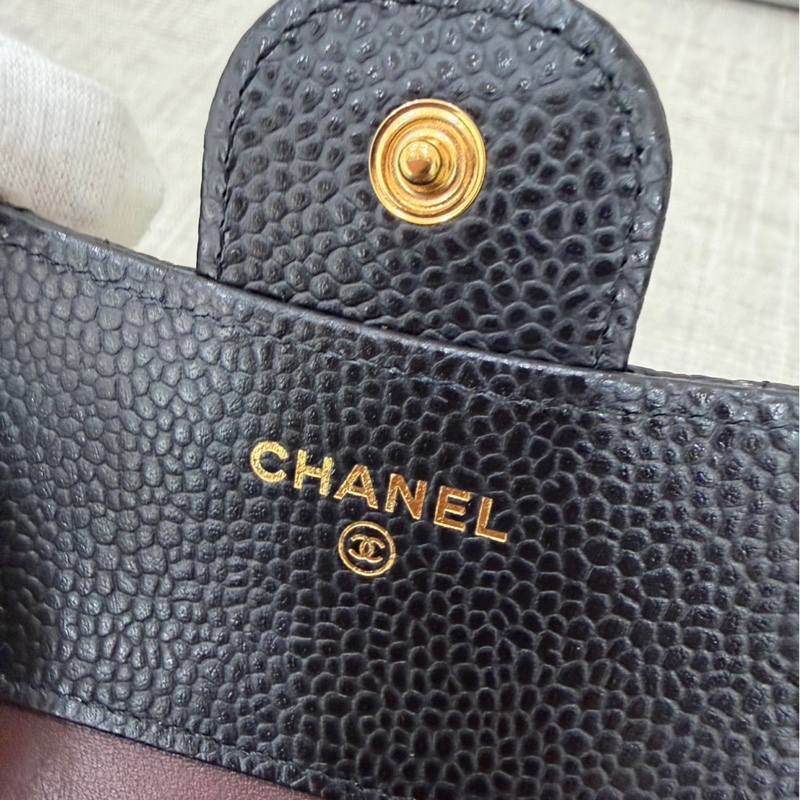 香奈兒Chanel 荔枝牛皮經典三折短夾#黑金#-23