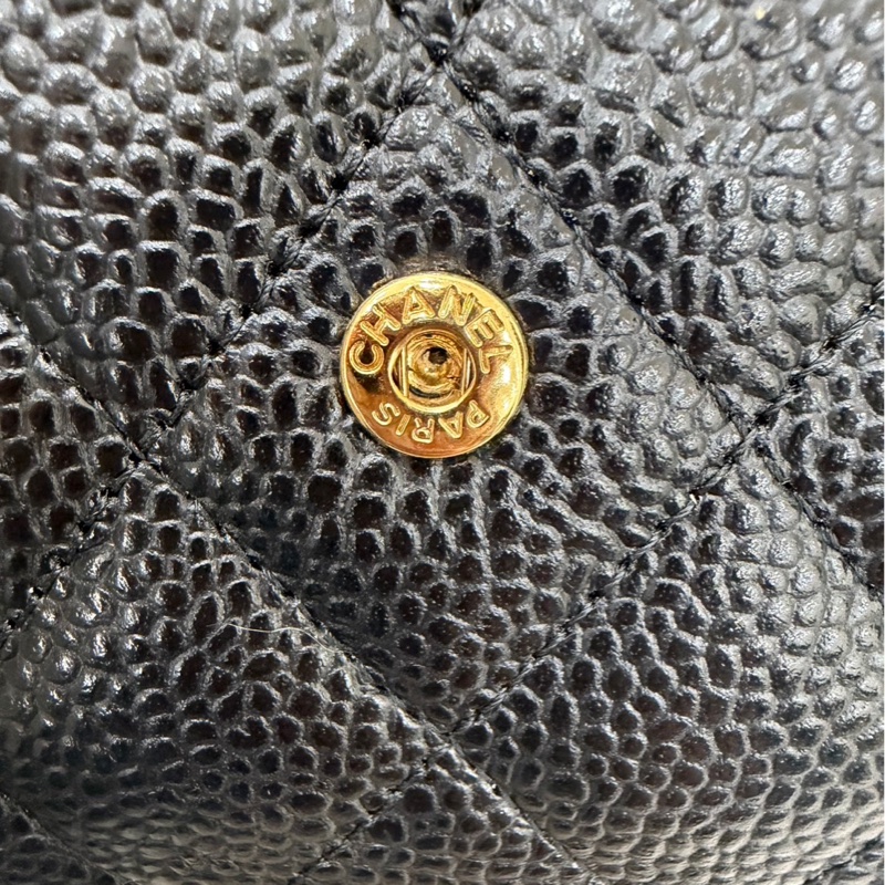 香奈兒Chanel 荔枝牛皮經典三折短夾#黑金#-24