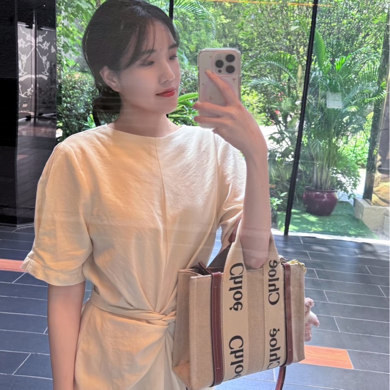 Chloe Woody托特包小款 背帶款 帆布手提包 肩背包 斜背包 焦糖色-1