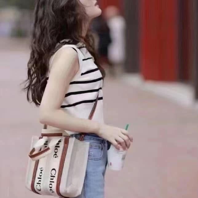 Chloe Woody托特包小款 背帶款 帆布手提包 肩背包 斜背包 焦糖色-5