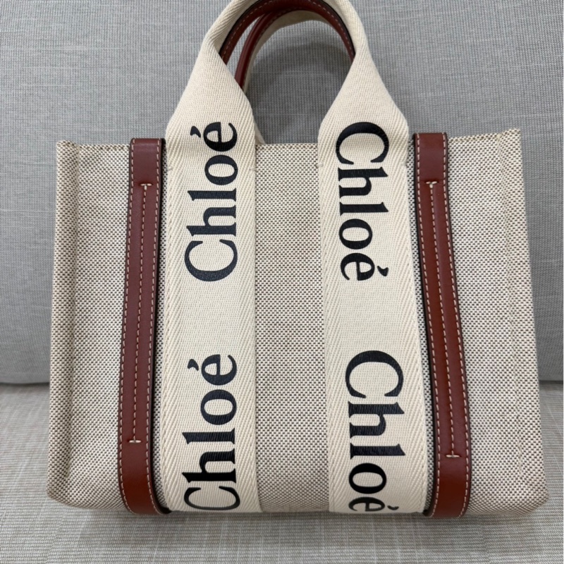 Chloe Woody托特包小款 背帶款 帆布手提包 肩背包 斜背包 焦糖色-8