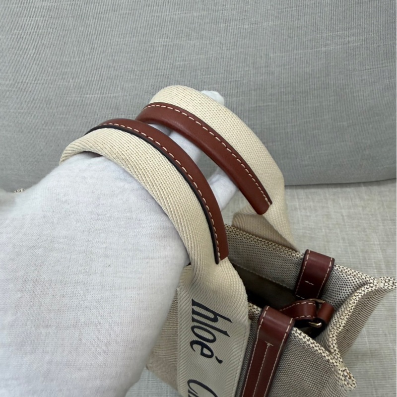 Chloe Woody托特包小款 背帶款 帆布手提包 肩背包 斜背包 焦糖色-19