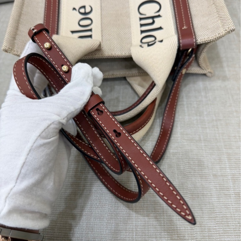 Chloe Woody托特包小款 背帶款 帆布手提包 肩背包 斜背包 焦糖色-24