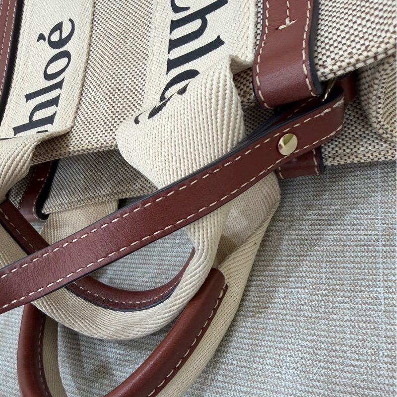 Chloe Woody托特包小款 背帶款 帆布手提包 肩背包 斜背包 焦糖色-29