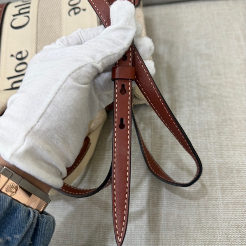 Chloe Woody托特包小款 背帶款 帆布手提包 肩背包 斜背包 焦糖色-31