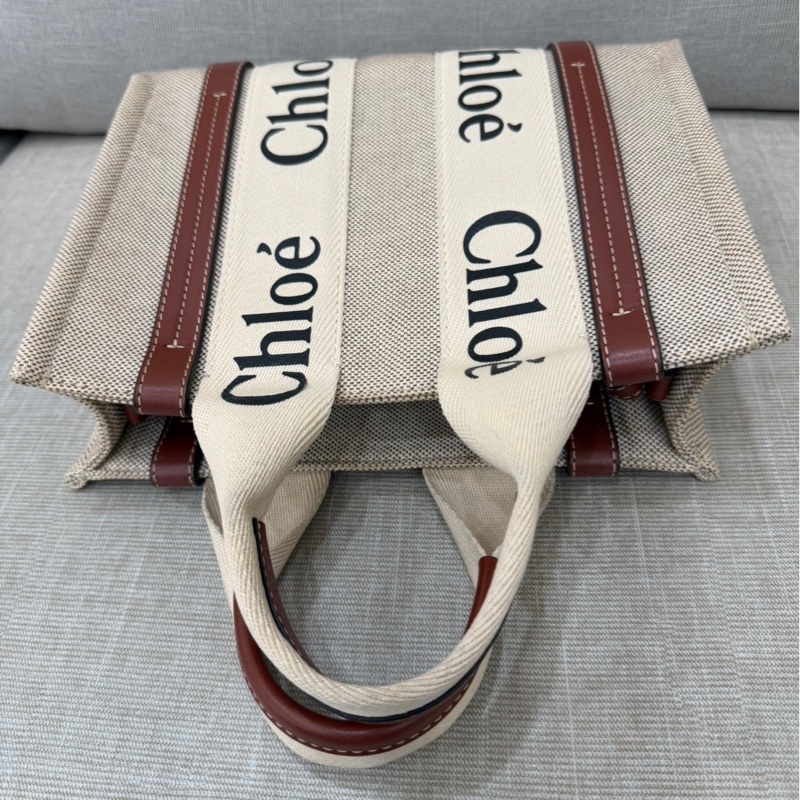 Chloe Woody托特包小款 背帶款 帆布手提包 肩背包 斜背包 焦糖色-32