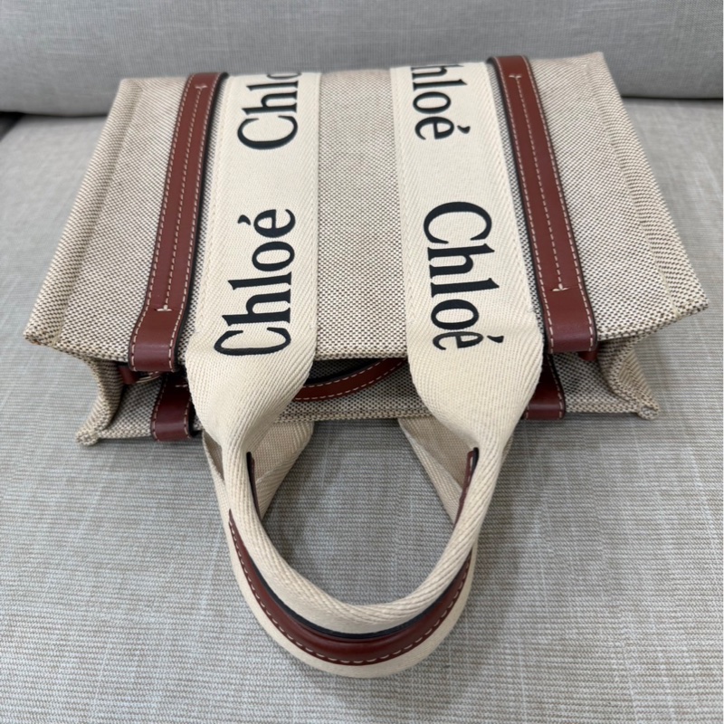 Chloe Woody托特包小款 背帶款 帆布手提包 肩背包 斜背包 焦糖色-33