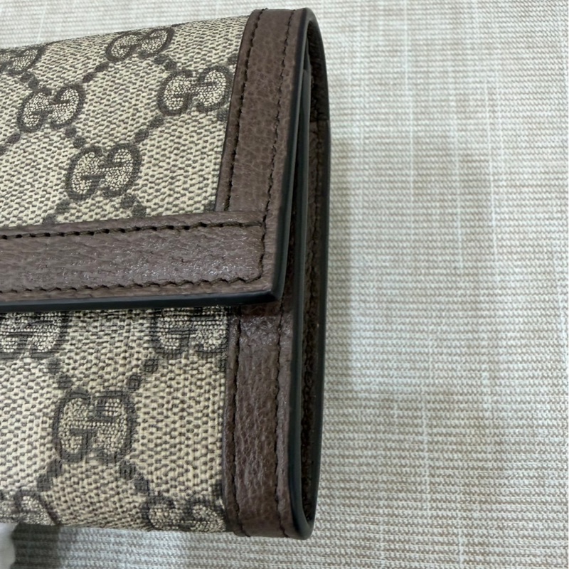 GUCCI Ophidia GG 品牌經典織帶印 花翻蓋釦式長夾(駝/棕)-6