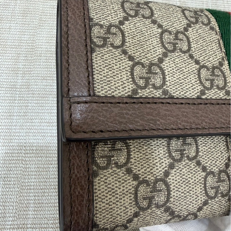GUCCI Ophidia GG 品牌經典織帶印 花翻蓋釦式長夾(駝/棕)-7