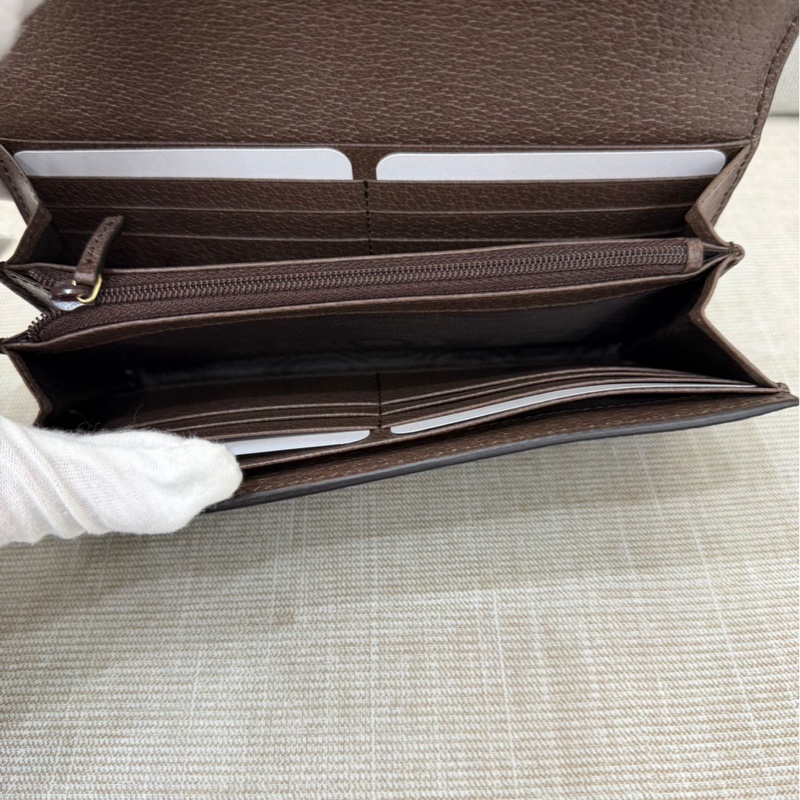 GUCCI Ophidia GG 品牌經典織帶印 花翻蓋釦式長夾(駝/棕)-14