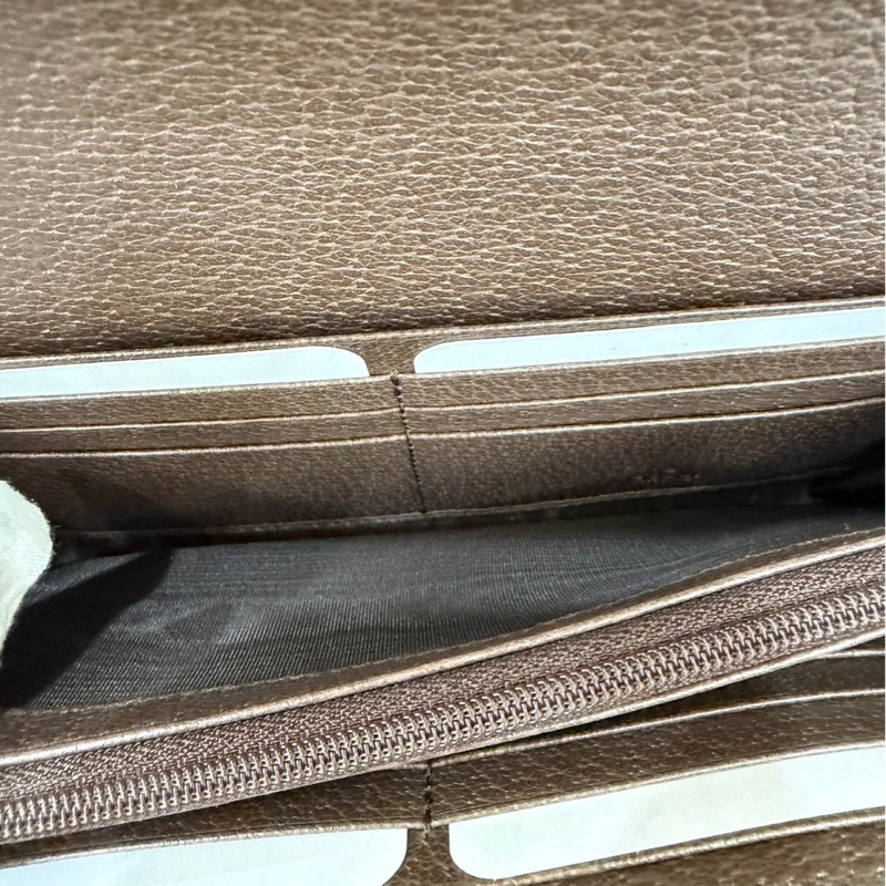 GUCCI Ophidia GG 品牌經典織帶印 花翻蓋釦式長夾(駝/棕)-15