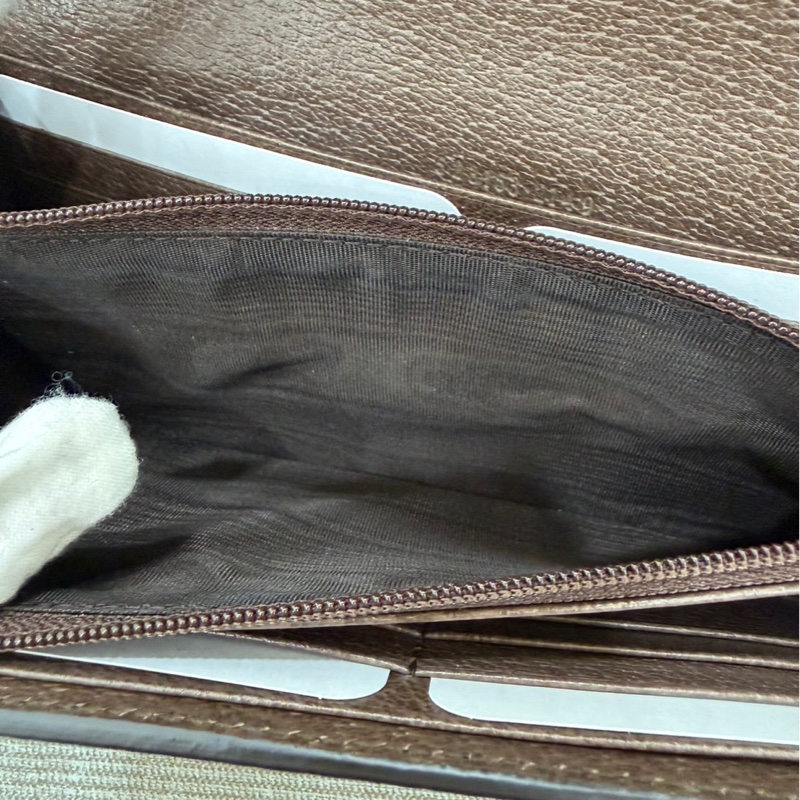 GUCCI Ophidia GG 品牌經典織帶印 花翻蓋釦式長夾(駝/棕)-20