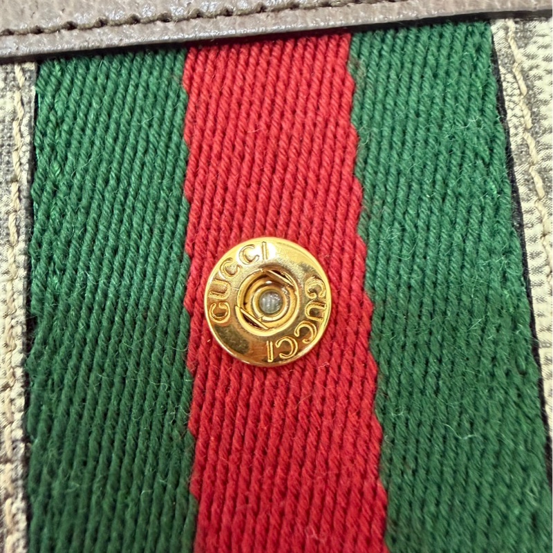 GUCCI Ophidia GG 品牌經典織帶印 花翻蓋釦式長夾(駝/棕)-23