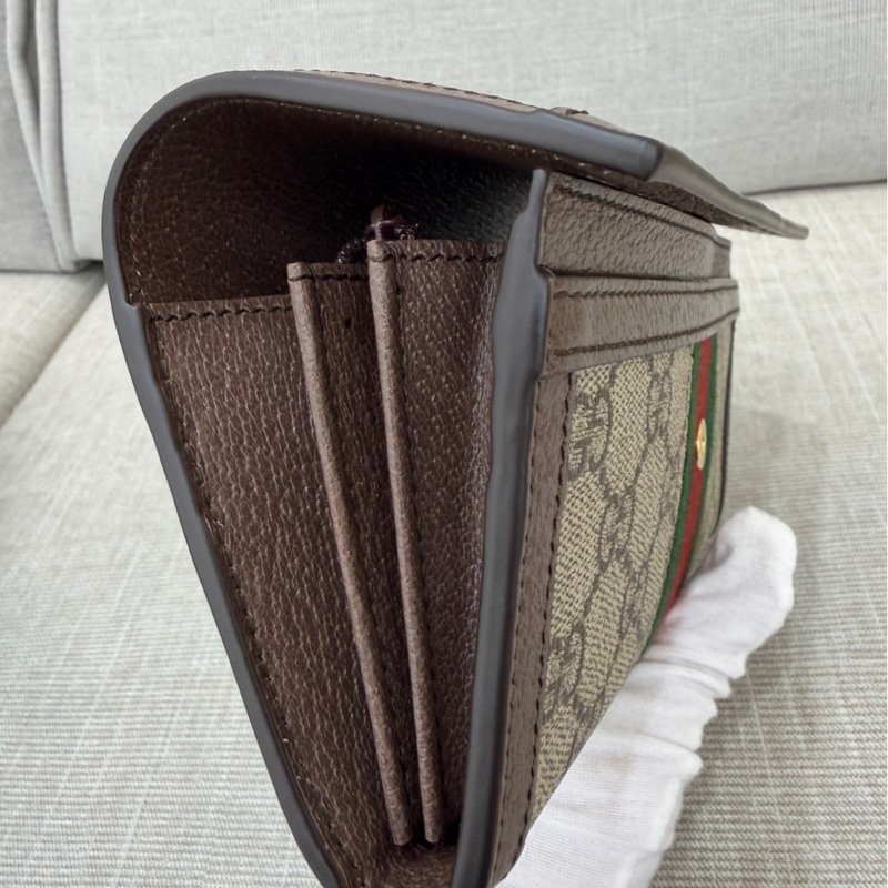 GUCCI Ophidia GG 品牌經典織帶印 花翻蓋釦式長夾(駝/棕)-25