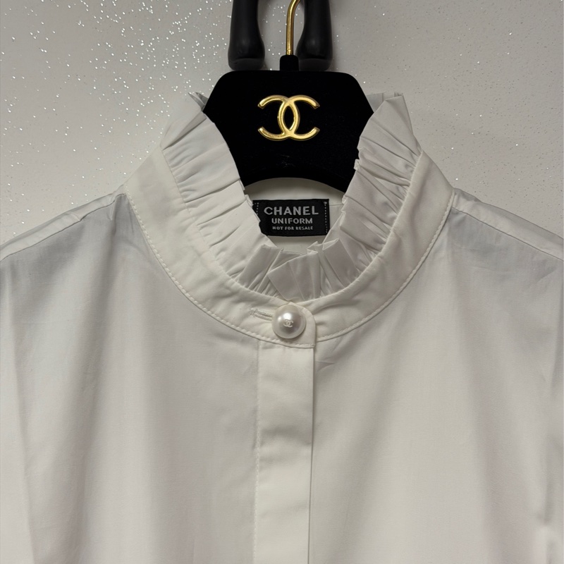 Chanel 員工服 襯衫 荷葉邊領36碼 100%純棉-1