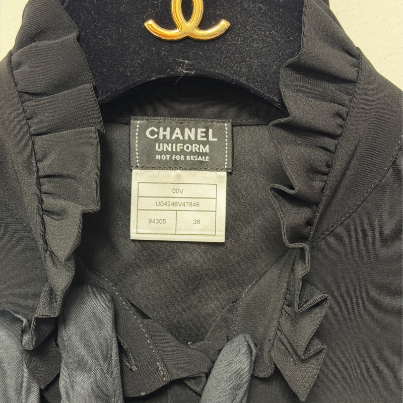 Chanel 員工 襯衫 荷葉邊領 36碼 類絲質材質-2