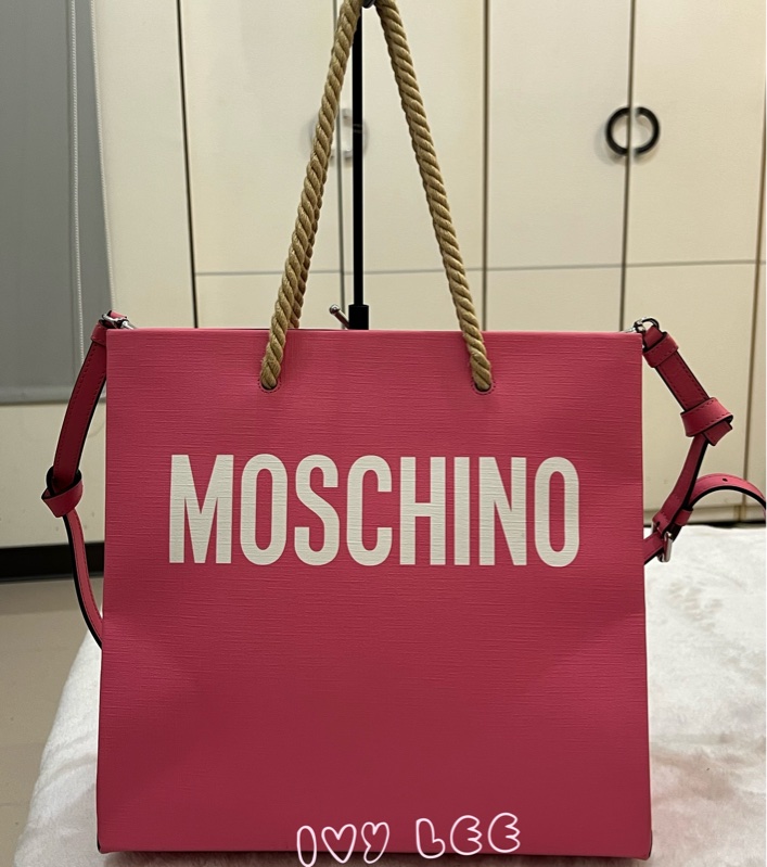 Moschino 經典盪鞦韆泰迪熊 Swing Bear 兩用托特包 粉色/防刮皮 斜背 手提 正品 二手精品-1