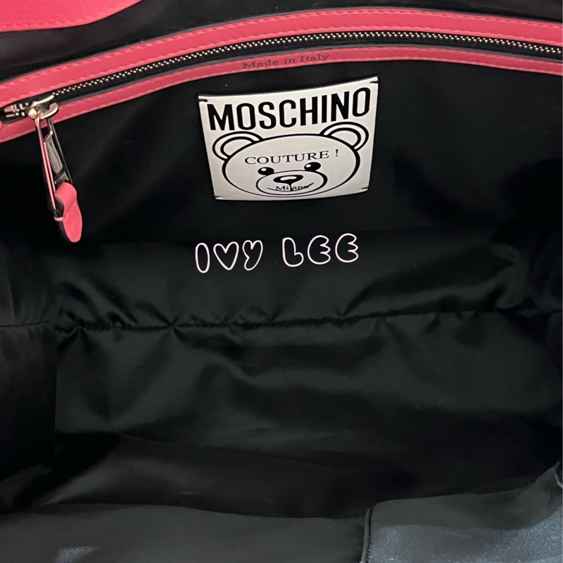 Moschino 經典盪鞦韆泰迪熊 Swing Bear 兩用托特包 粉色/防刮皮 斜背 手提 正品 二手精品-13